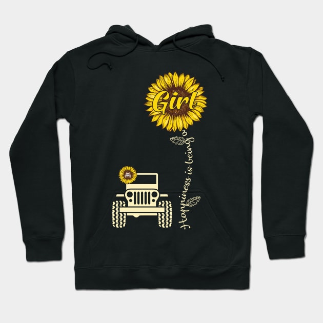 Jeep Sunflower Jeep GIrl Happiness is being a Girl Jeep Women Hoodie by Jane Sky